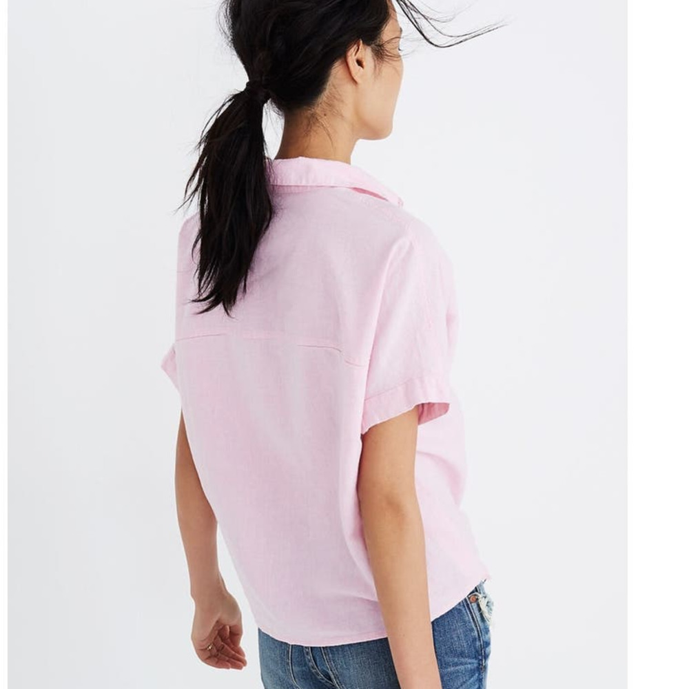 MADEWELL Sm. Short Sleeve Tie Front Top Paris Pink - Picture 3 of 7